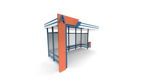 Bus stop render on a white background. 3D rendering Illustrazione stock