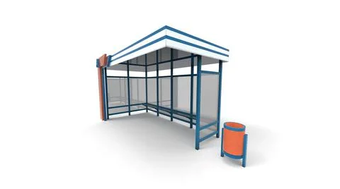 Bus stop render on a white background. 3D rendering Illustrazione stock