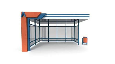 Bus stop render on a white background. 3D rendering Stock Illustration