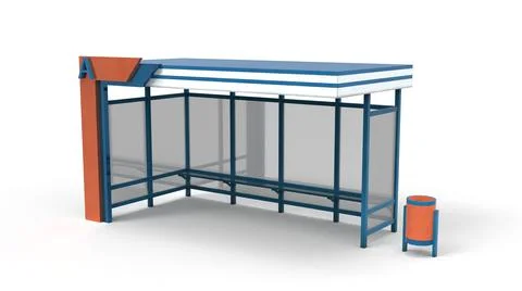 Bus stop render on a white background. 3D rendering Stock Illustration