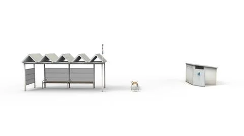 Bus stop render on a white background. 3D rendering Stock Illustration