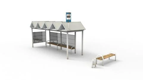 Bus stop render on a white background. 3D rendering Stock Illustration