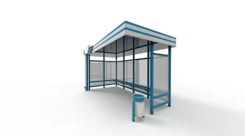 Bus stop render on a white background. 3D rendering Illustrazione stock