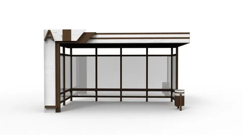 Bus stop render on a white background. 3D rendering Illustrazione stock