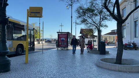 Bus stop. Ribeira da Naus is a surprising river beach Stock Footage 240809940