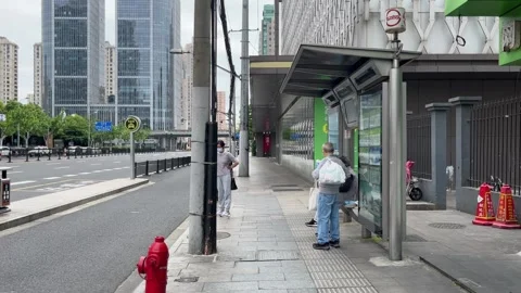A bus stop in Shanghai under lockdown Stock Footage 197282913