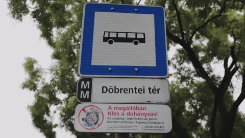 Bus stop sign in Budapest Stock Footage 166217375