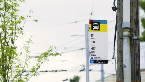 Bus stop sign in downtown Seattle Stock Footage 73496285