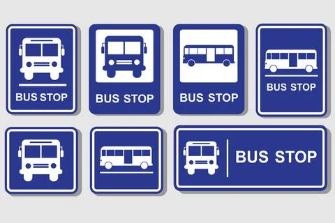 Bus Stop Sign Elements Collection Public Information Stickers 스톡 일러스트
