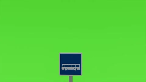 Bus Stop Sign Icon Green Screen Animation Stock Footage 346442788