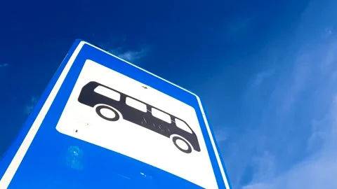 Bus stop sign, symbol of bus traffic, automotive, road symbol,transportation Stock Footage 318732161