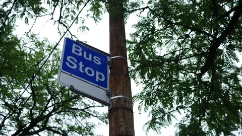 A Bus Stop Sign under Tree in Urban City Area Vidéo 335663018