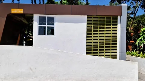 Bus Stop Station Architecture with Clean White Walls and Urban Design Stock Footage 332156340