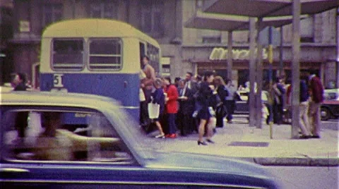 BUS STOP Street Scene Center MADRID Spain 1960 Vintage Film Home Movie 298 Stock Footage