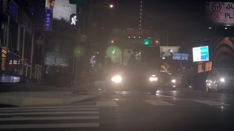 Bus Stop on Sunset Blvd at Night with Cars Driving Past Video stock 87636100