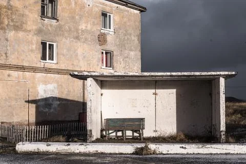 Bus stop in Teriberka Stock Photos