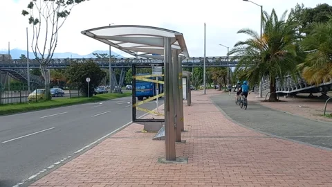Bus Stop Vandalized in Bogota Stock Footage 155548998