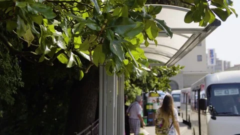 Bus Stop With A Waiting Bus. Stock Footage 78750226