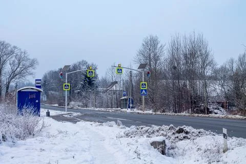 Bus stop in winter Stock Photos