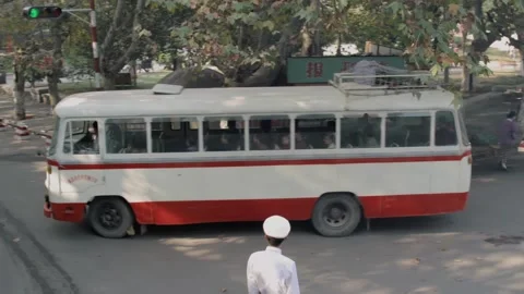 The bus stops the crossroads turn Stock Footage 235265309