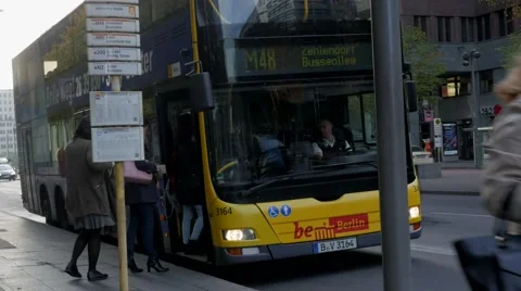 Bus stops at Sony Center in Berlin Stock Footage 58942065
