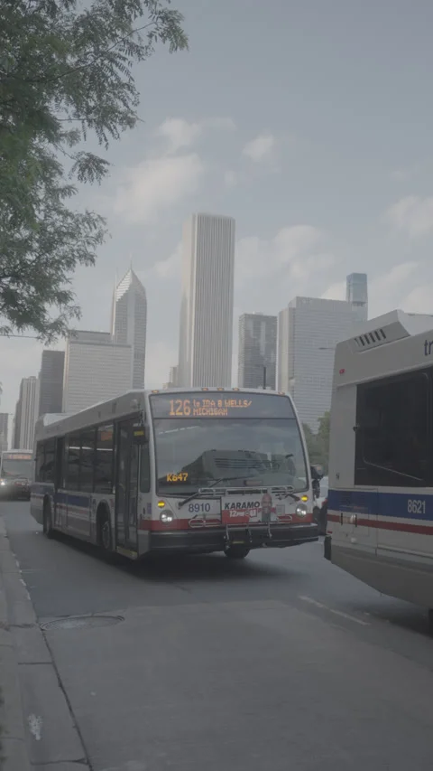 Bus on the Streets of Chicago, IL Stock Footage 331416214