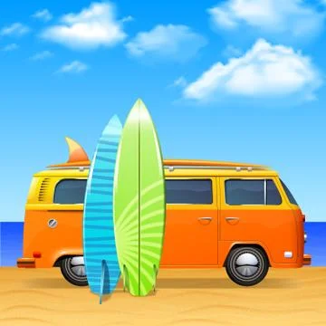 Bus With Surf Boards Stock Illustration