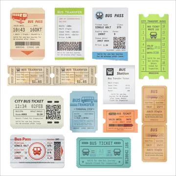 Bus ticket, city excursion or tour pass document Stock Illustration