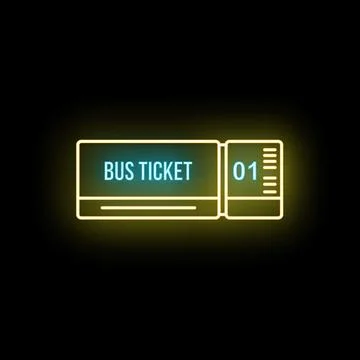 Bus ticket neon sign glowing in dark Stock Illustration