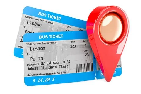 Bus tickets with map pointer, 3D rendering Bus tickets with map pointer, 3... Stock Photos
