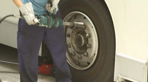 Bus tire replacement - timelapse Stock Footage 6467158