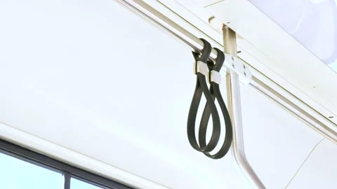 Bus, train or tram handle, handrail closeup, simple object detail, up close Vidéo 152989997