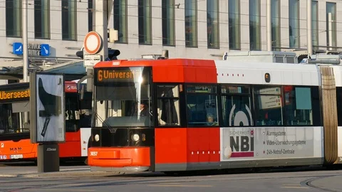 Bus, tram and tram stop  bremen, germany, europe Stock Footage 121248322
