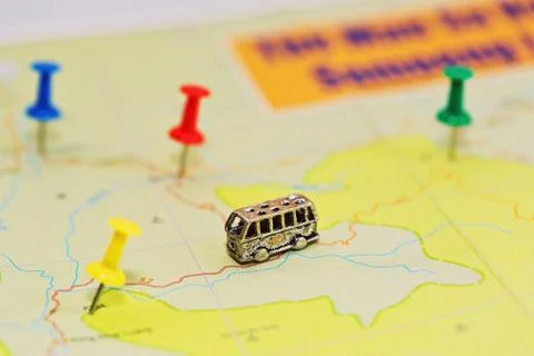 Bus travel map concept Stock Photos
