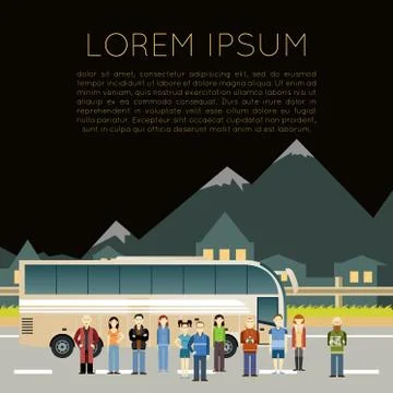 Bus trip banner Stock Illustration
