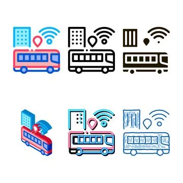 Bus variations wi-fi signal icon vector outline Stock Illustration