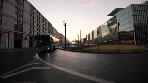 Bus while crossing through roundabout in Frankfurt Stock Footage 171083006