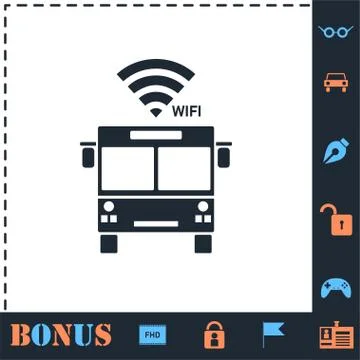 Bus wi-fi icon flat Stock Illustration