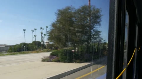Bus window, pacific coast highway, freeway 101, California USA. Road trip along Video stock 154234818