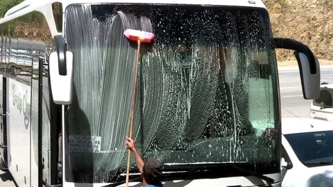 Bus windshield washing Stock Footage 91768984