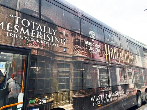 Bus wrap advertising for Warner Bros Studio Tour London Harry Potter experi.. Stock Photos
