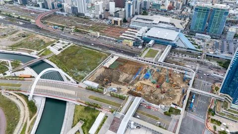 Busan bukhang redevelopment area featuring new park, construction, and urban Stock Photos