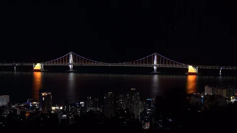 Busan Gwangan Bridge Nightscape Stock Footage 101003775