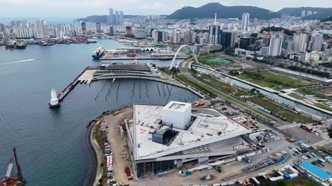 Busan opera house construction site aerial view in south korea Stock Footage 338214438