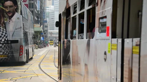 Buses and Traffic in Central District Hong Kong Stock Footage 45597320
