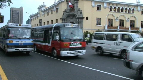 Buses approach in Lima, Peru Stock Footage 156753