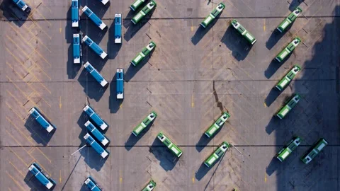 Buses are leaving the garage Stock Footage 231032691
