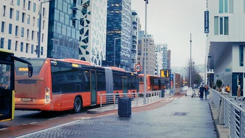 Buses in Barcode In Oslo, Norway Stock Footage 124743457
