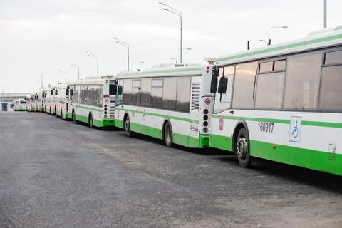 Buses in the bus fleet Stock Photos