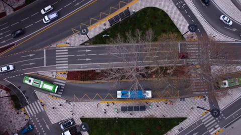 Buses on the bus stop aerial Stock Footage 237361129